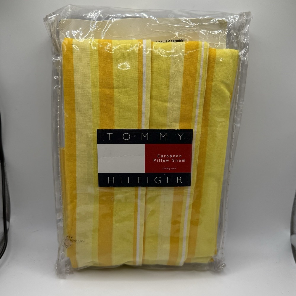 Vintage 2000 Tommy Hilfiger European Pillow Sham Yellow Striped New‎ 26" X 26"